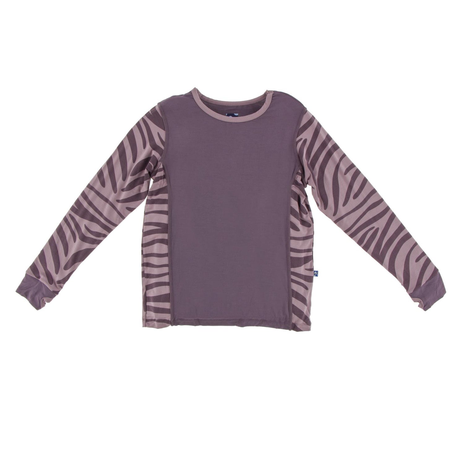 Print Long Sleeve Fitted Tee with Thumbhole in Elderberry Zebra Print